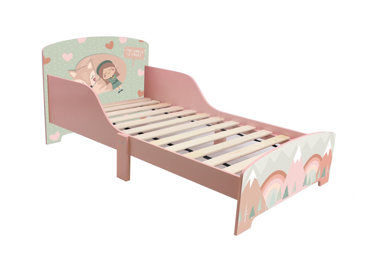 Pat pentru copii Pink Forest, U-grow, 143x92.5x60 cm, lemn, roz - imagine 4